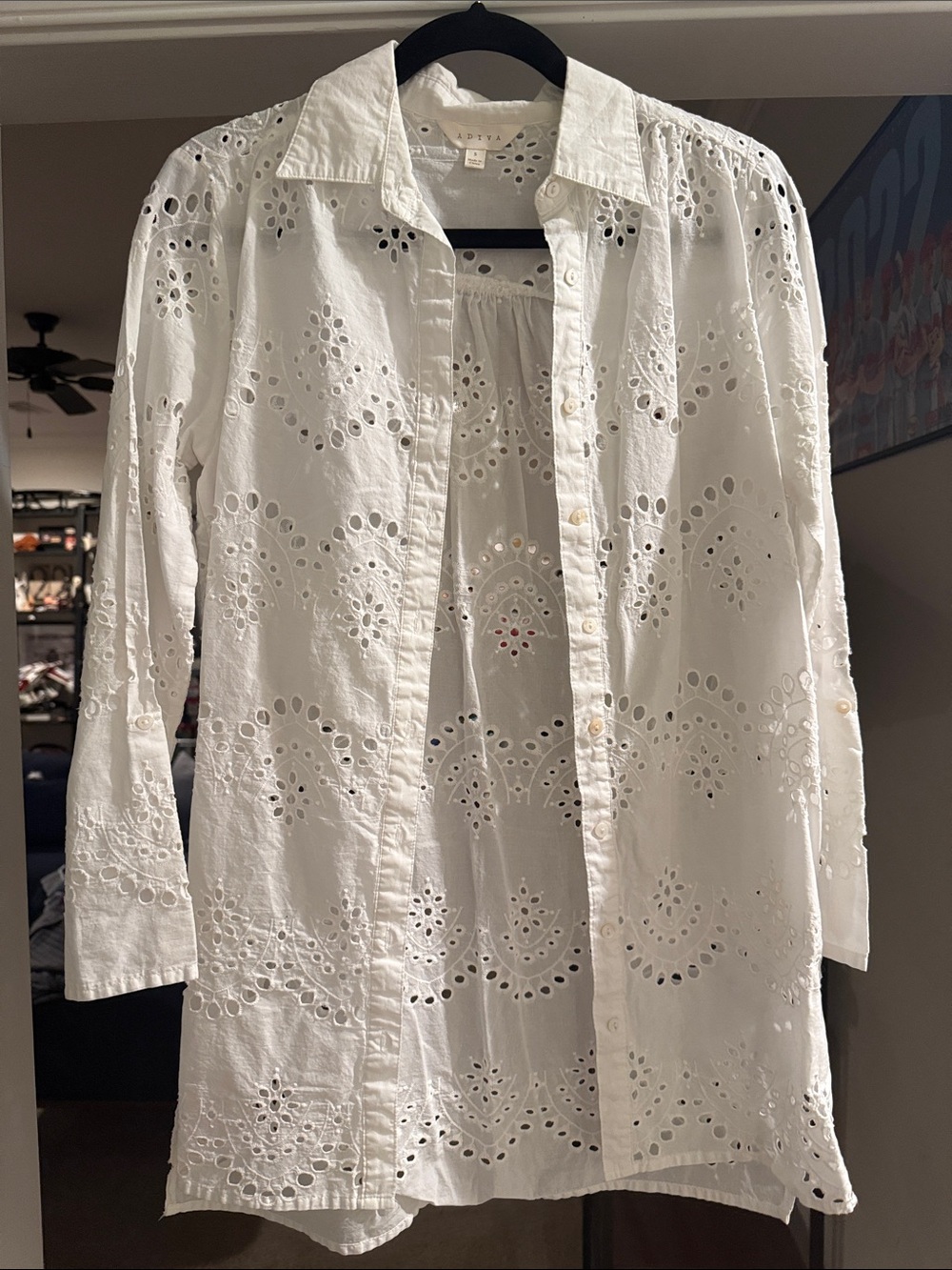 Adiva White Eyelet Button-Front Tunic